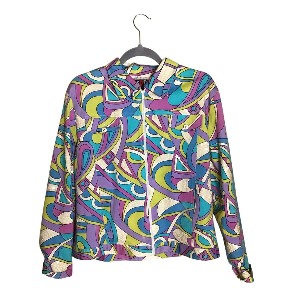 Redd Jeans Women’s Vintage Psychedelic  Colorful sequin Artsy Jacket Sz. 10 EUC